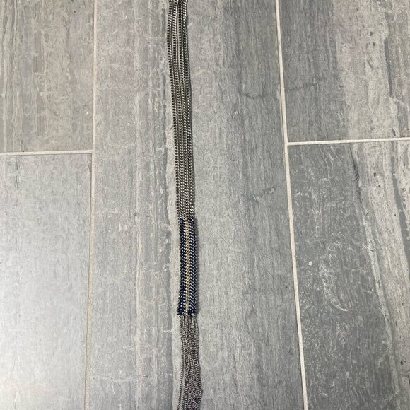 Stella & Dot Tessa Silver Fringe Necklace Double Chain with Long Tassel Pendant - Picture 4 of 7